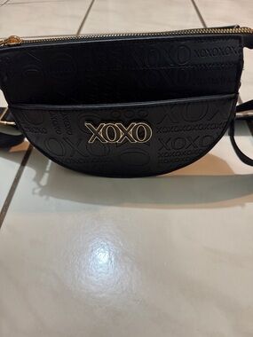 XOXO Black Embossed Logo Crossbody Belt Bag with Gold Accent